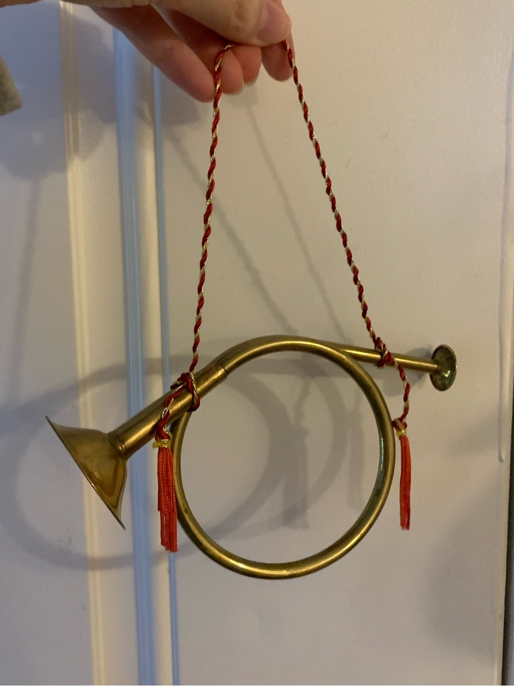 Vintage Decorative Brass Bugle French Horn Equestrian Fox Hunting Decor Tassel